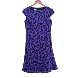 Vintage 90's Anne Klein Dress Cap Sleeve Midi Purple Black Abstract Cutout 4